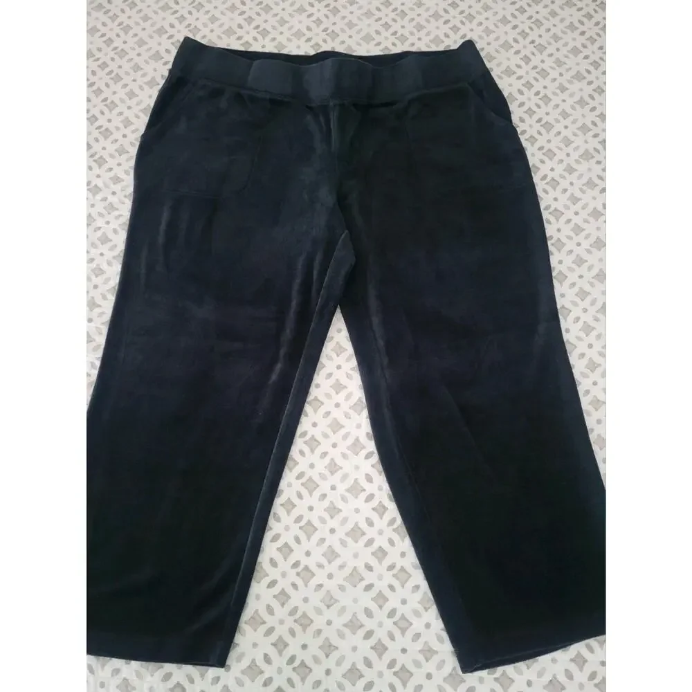 Denim & Co Size Petite 1X Black Active Velour Straight Leg Pants A712026 NWOT